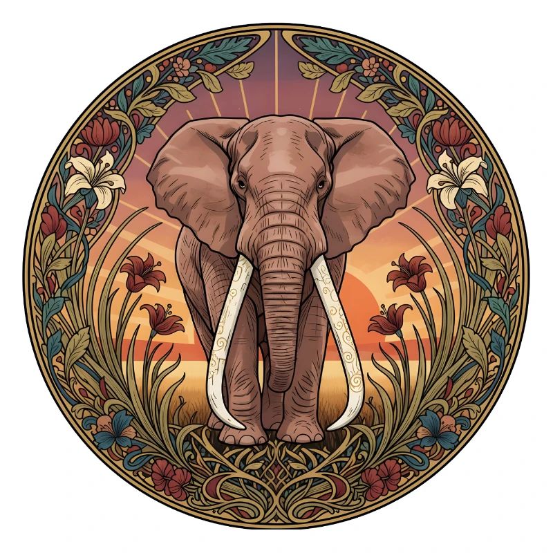 Portrait d’éléphant dans un cercle de fleurs