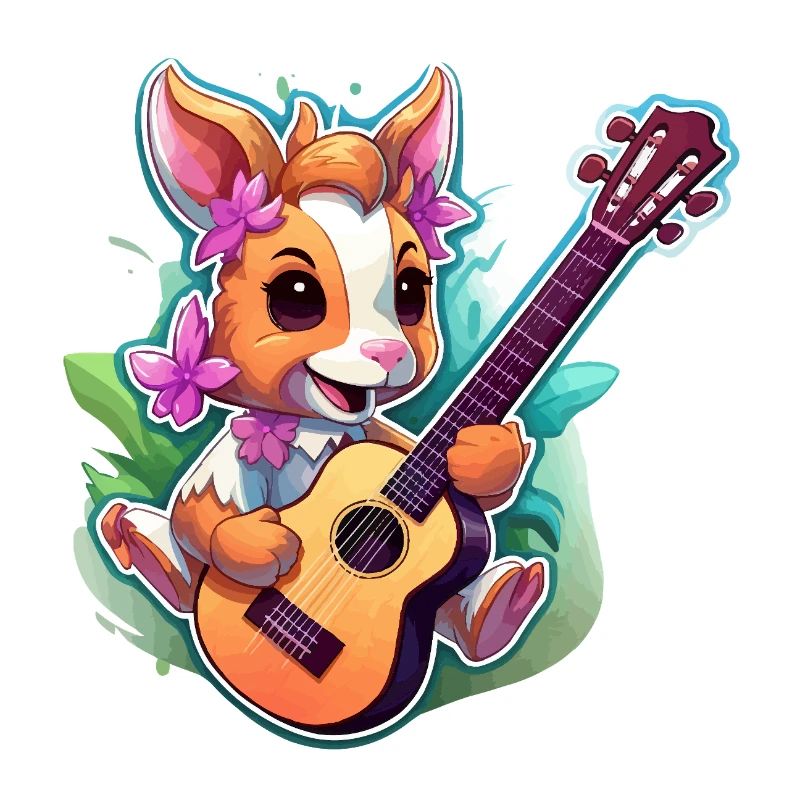 Rabbit with Guitar and Flowers