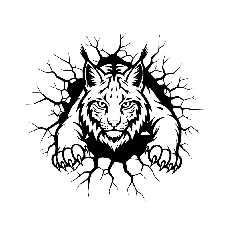 Illustration d’animaux sauvages percée sur le mur de Lynx