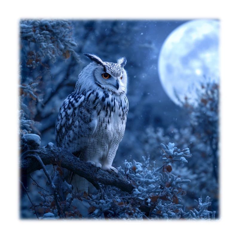 Snowy Owl Full Moon Night Magical Winter Night