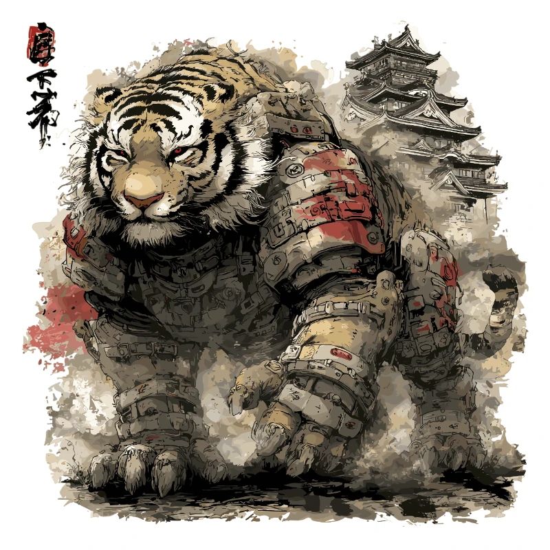 Armure de Samouraï Tigre devant le château