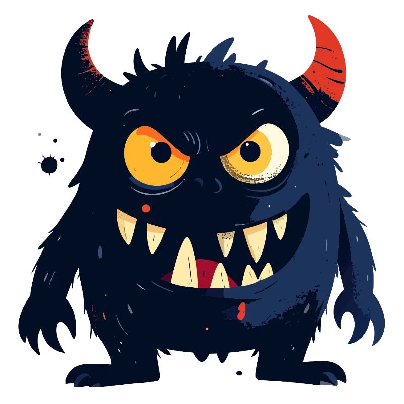 little naughty monster with horns sharp teeth