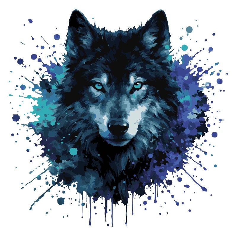 Aquarelle de loup – Éclaboussure de couleur
