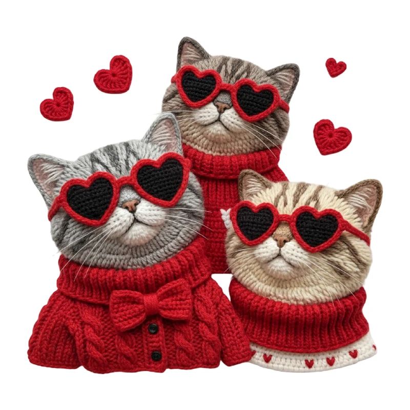Valentins Katzen Mit Herzbrillen Und Pullis