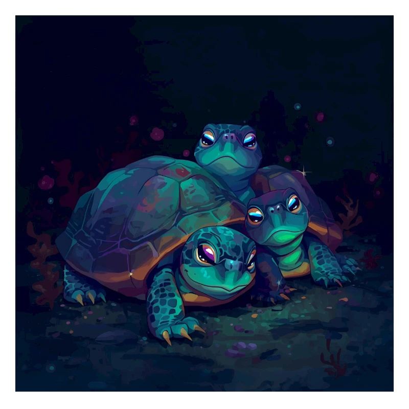 Three luminescent turtles