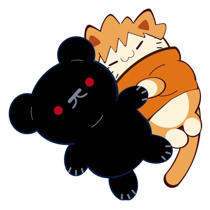 Anime Design Cute Red Cat with Teddy Bear