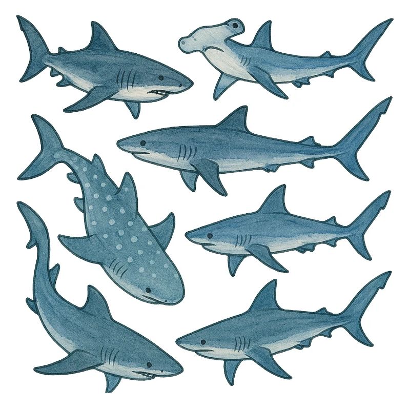 Blue Shark Parade Ocean Print