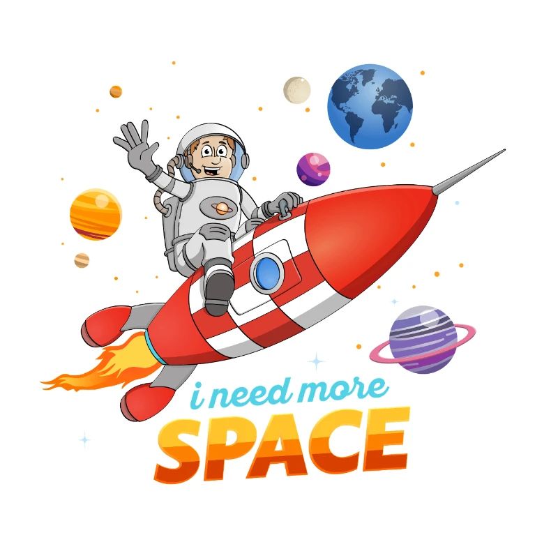 I Need More Space. Astronaut on rocket illustration