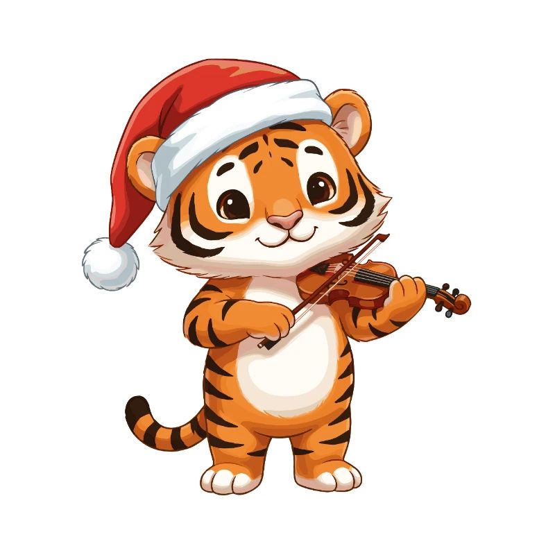 Chat tigre de Noël jouant du violon