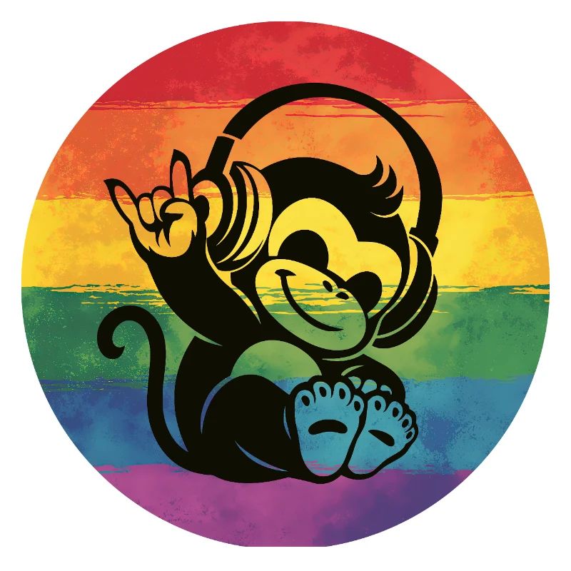 Regenbogen Affe – Kopfhörer Rockhandzeichen