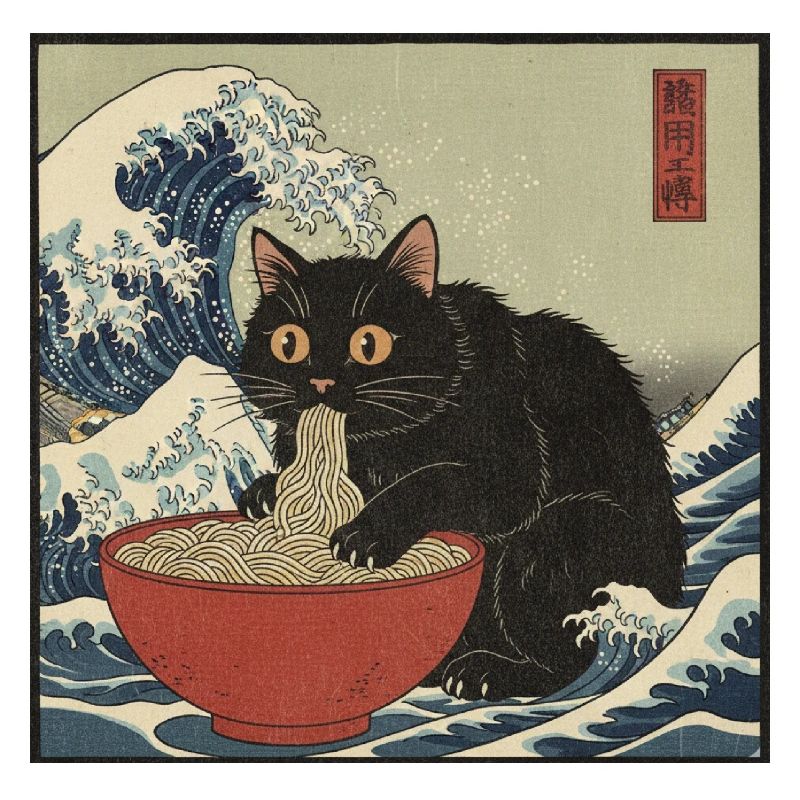 Japan Cat Ramen Noodles Retro Wave Pattern