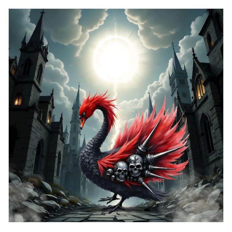 Gothic phoenix with skulls