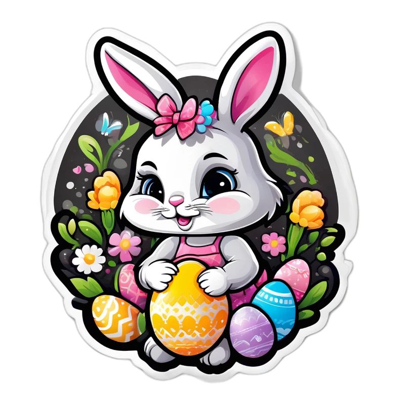 Spring rabbit and colorful eggs