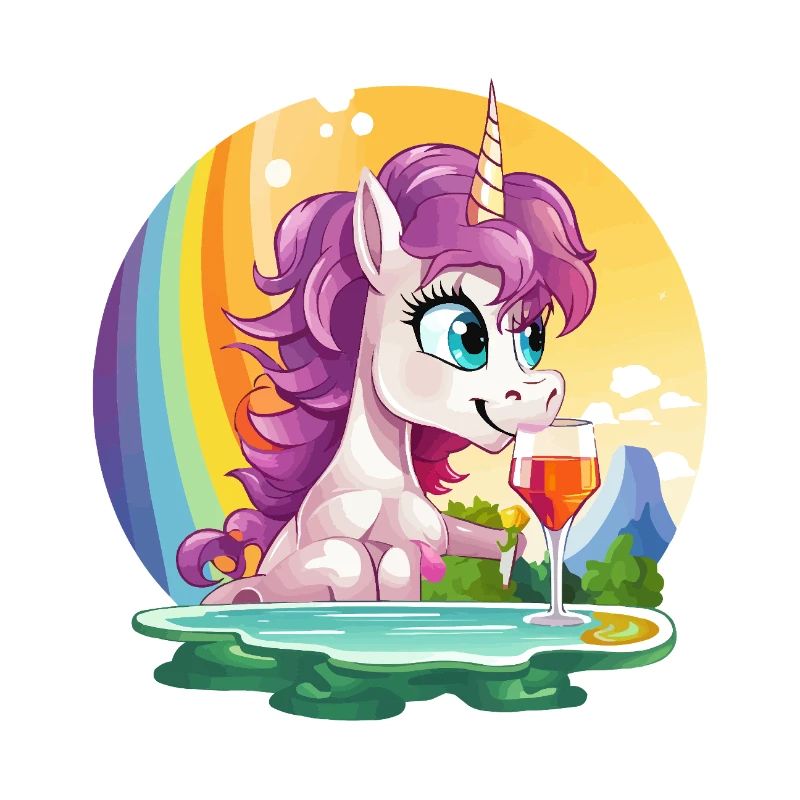 Unicorn by the pool with rainbow