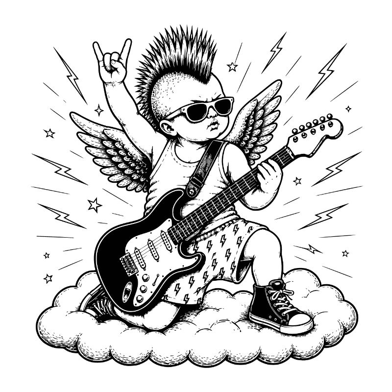 Punk Cherub mit E-Gitarre