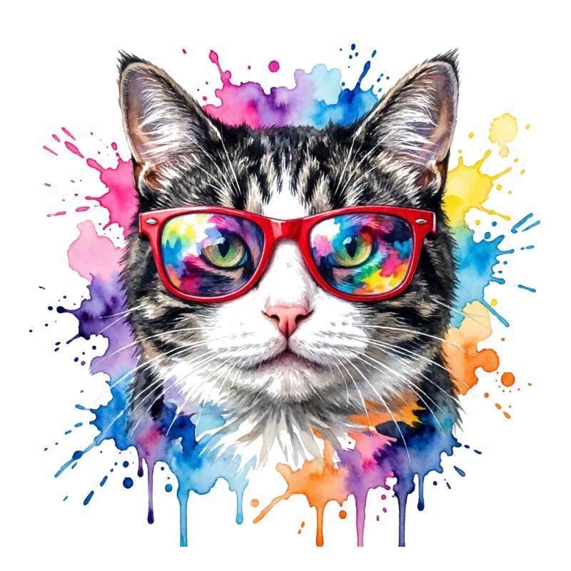 Katzengesicht im Regenbogen-Aquarell Geschenk