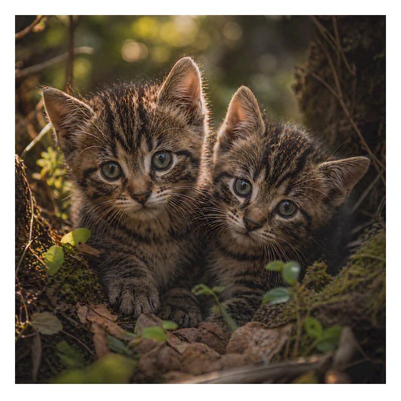 Kätzchen auf einer Lichtung im Wald