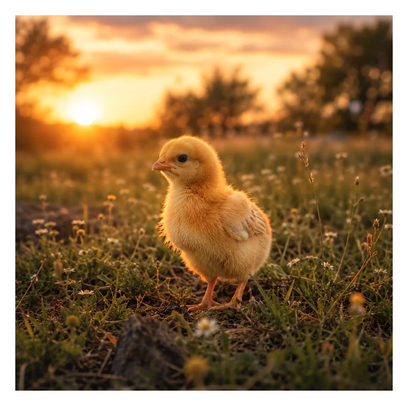 Yellow chicken at sunset