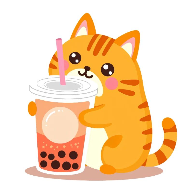 Chat Kawaii mignon avec bubble tea