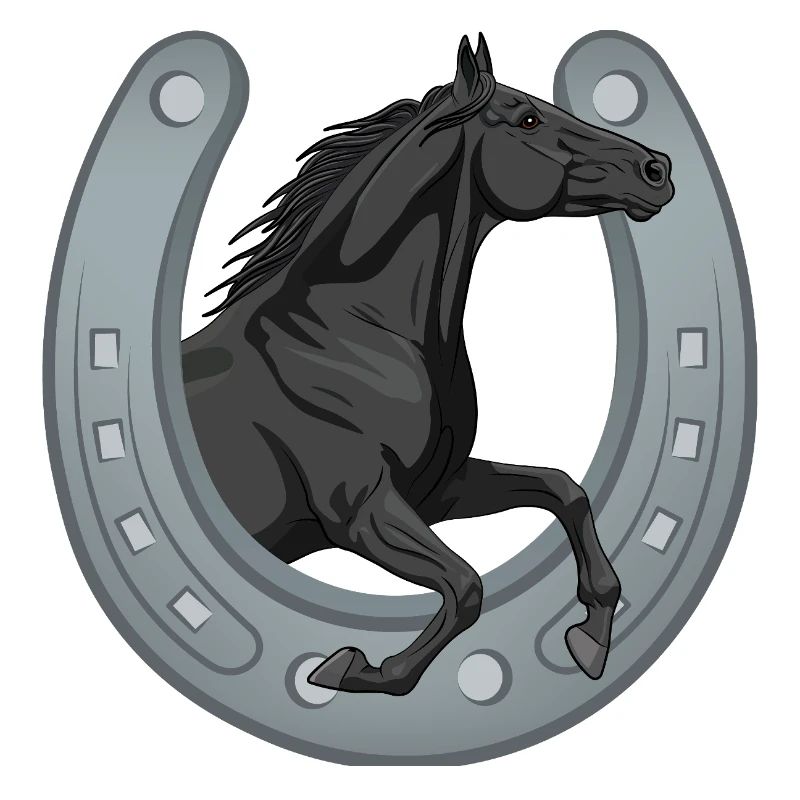 Ein galoppierendes schwarzes Abaga-Pferd, das durch einen Schuh geht