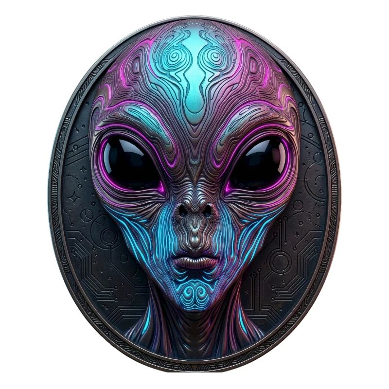 Neon Alien Medallion Sci-Fi Art