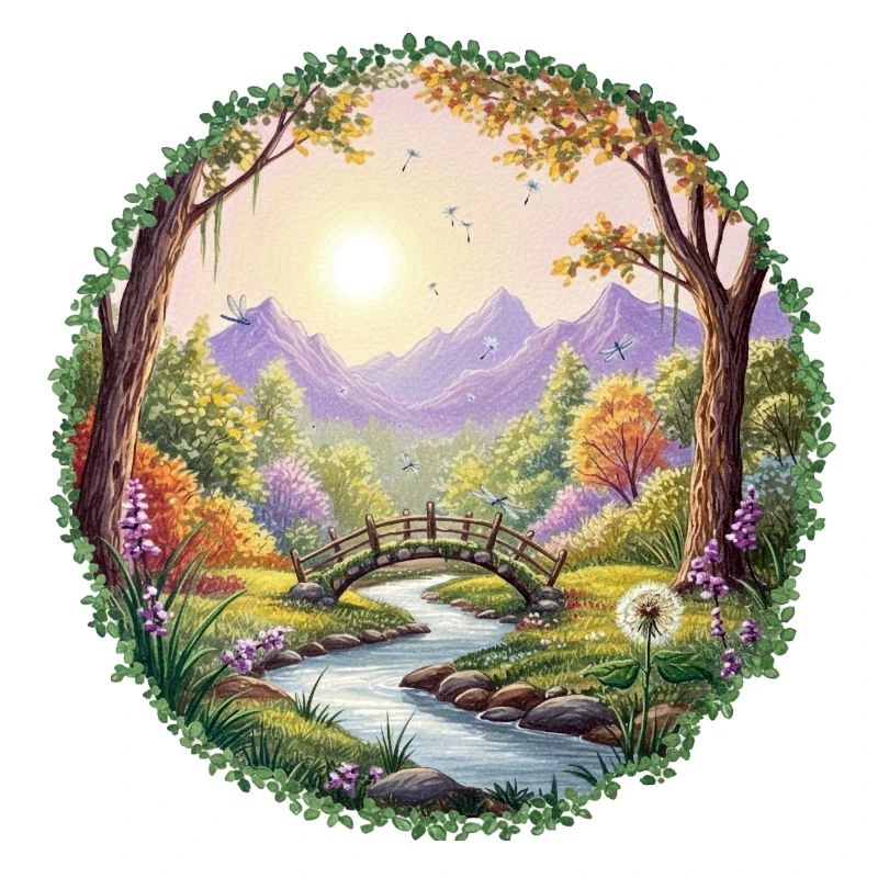 Spring-colored landscape bridge