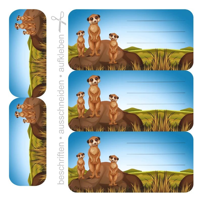 DIY Schulaufkleber Set - Erdmännchen - 5 Sticker