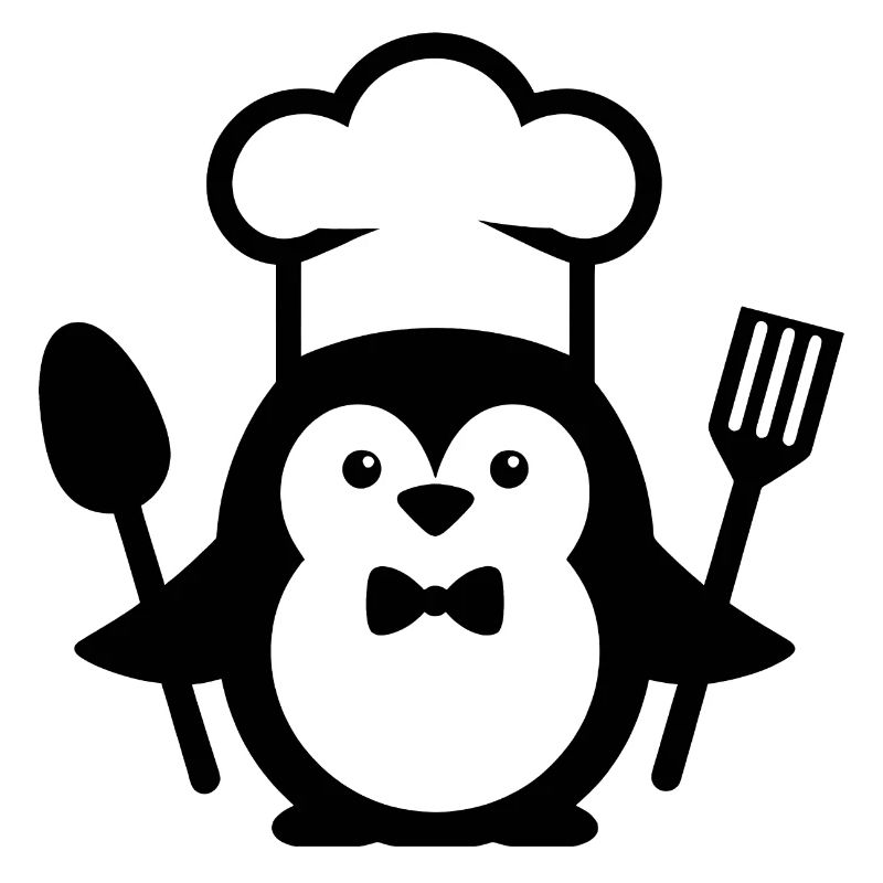 Pinguin Koch Silhouette minimalistisch mit Löffel