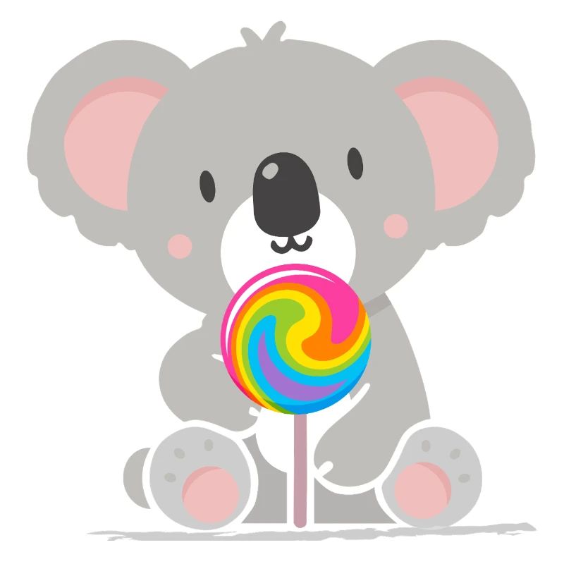 Cute koala with a colorful lollipop