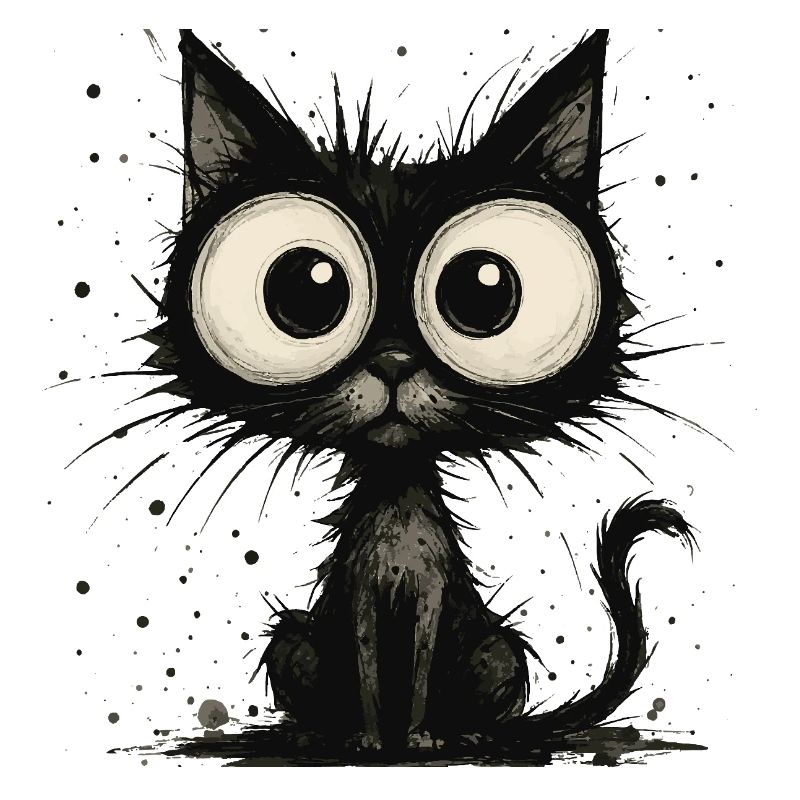 Funny black cat with big eyes – splash