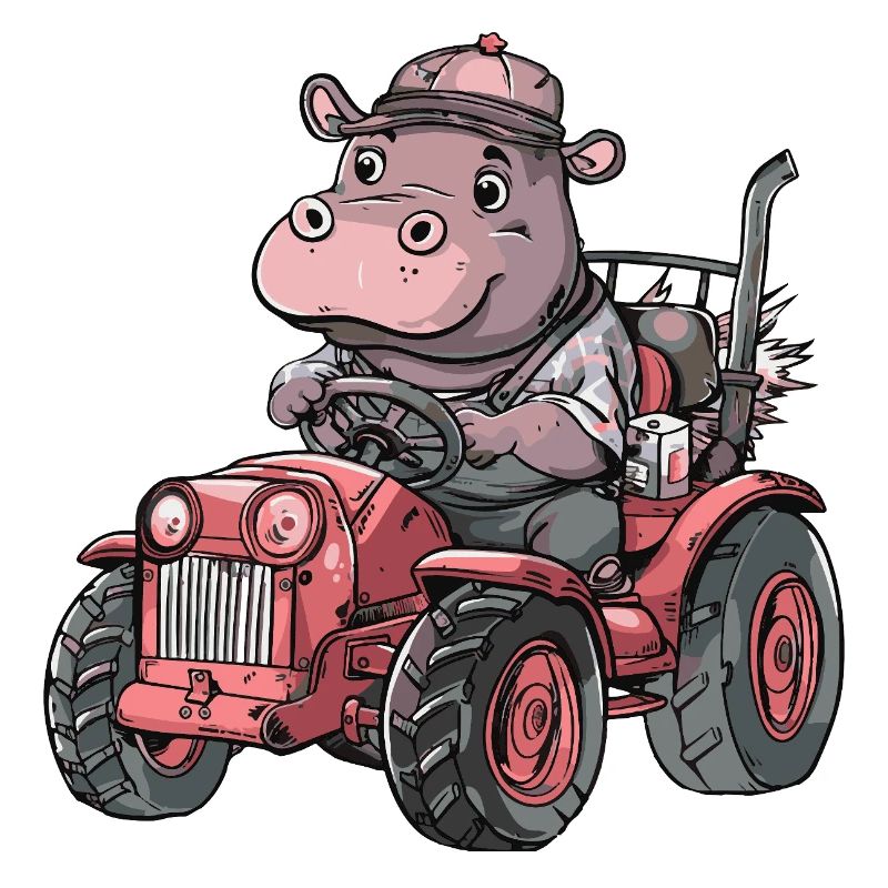 Hippopotamus Tractor Farmer