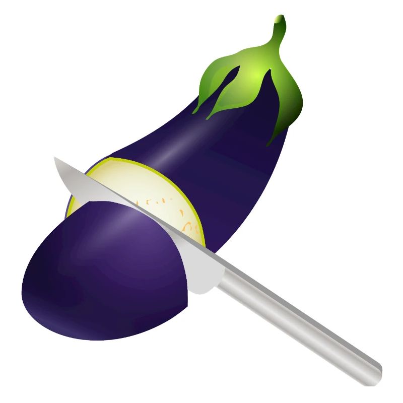 Glowing Eggplant with Kitchen Knife
