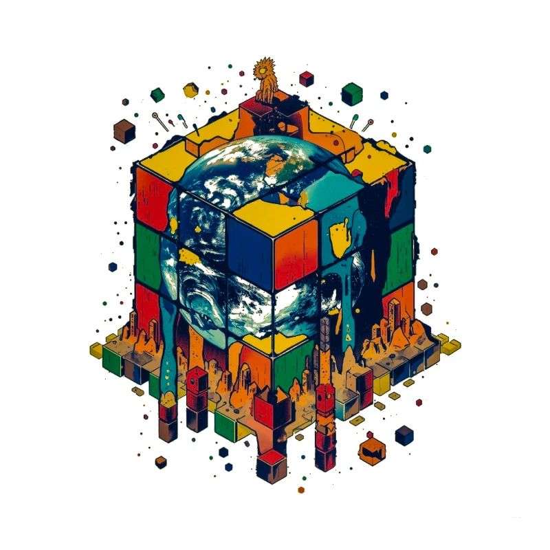 Terre dans le Cube de Blocs de Couleur