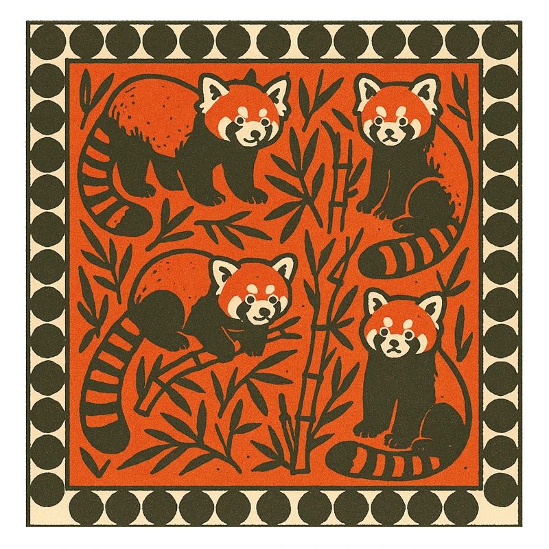 Red Panda Bamboo Forest Vintage Pattern