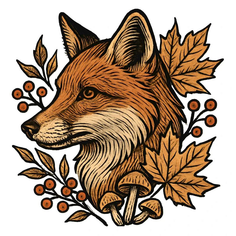 Autumn fox in the leaf circle
