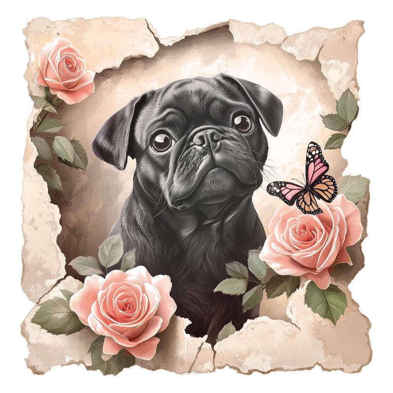 Pug with butterfly