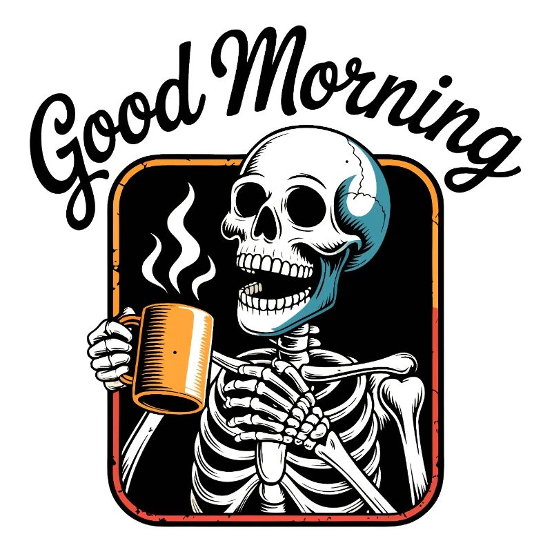 Coffee Skeleton with Steaming Cup