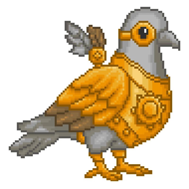 Steampunk-Taube in Pixel-Rüstung