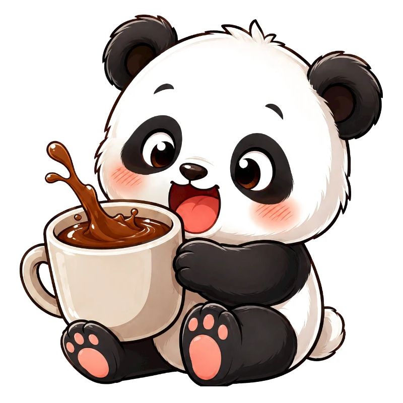 Cute Panda Coffee Drinker Coffee Lover Cartoon