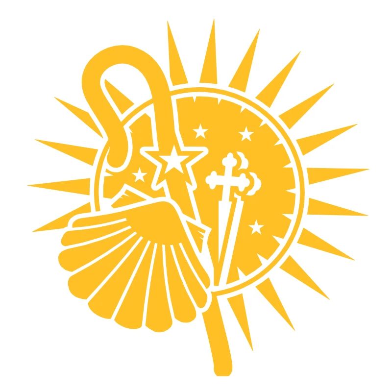 Pilgrimage scallop with pilgrim's staff and Cross