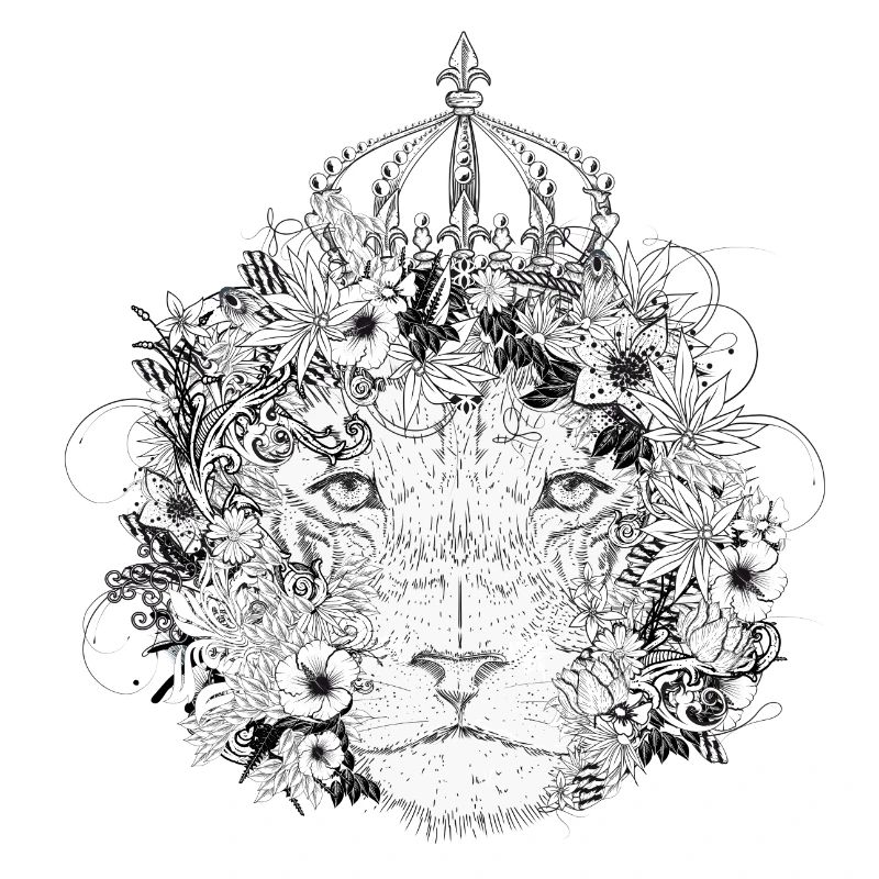 majestically decorated lion with flowers & crown