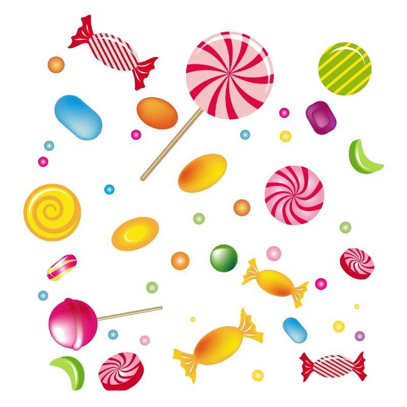 A lot of candy, candy, lollipops and chewing gum