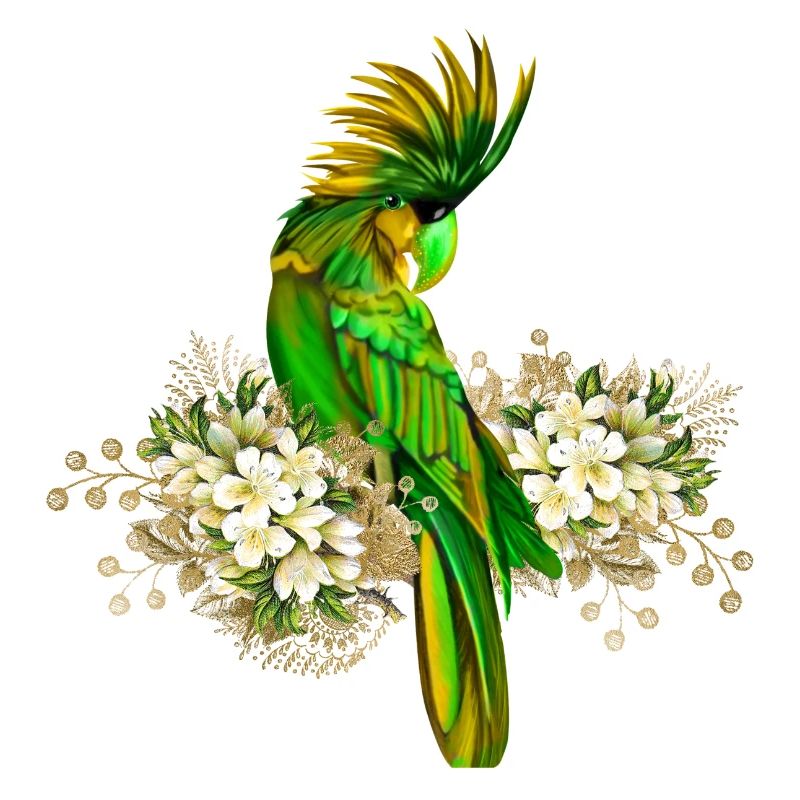 Perroquet mignon avec des fleurs