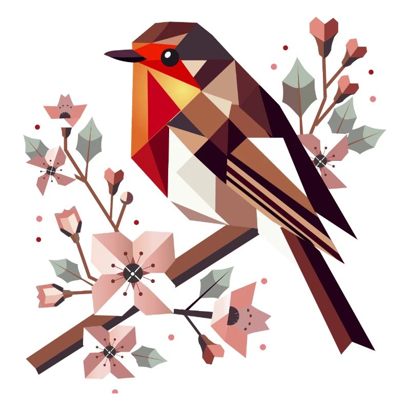 charming robin surrounded by cherry blossoms