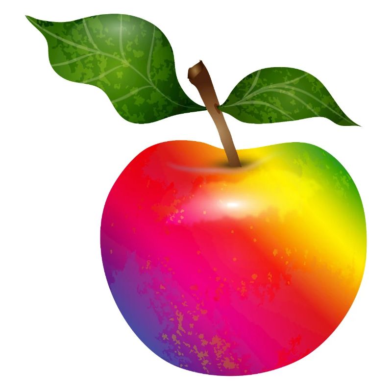 Bunter Regenbogen-Apfel mit Blättern Illustration