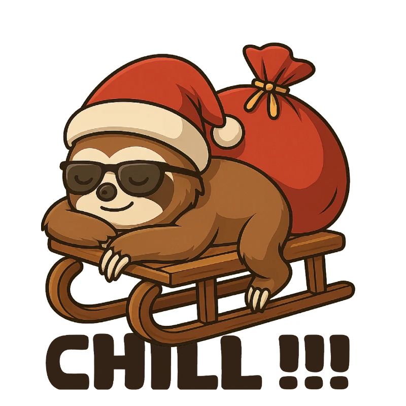 Chill Christmas sloth on sleigh