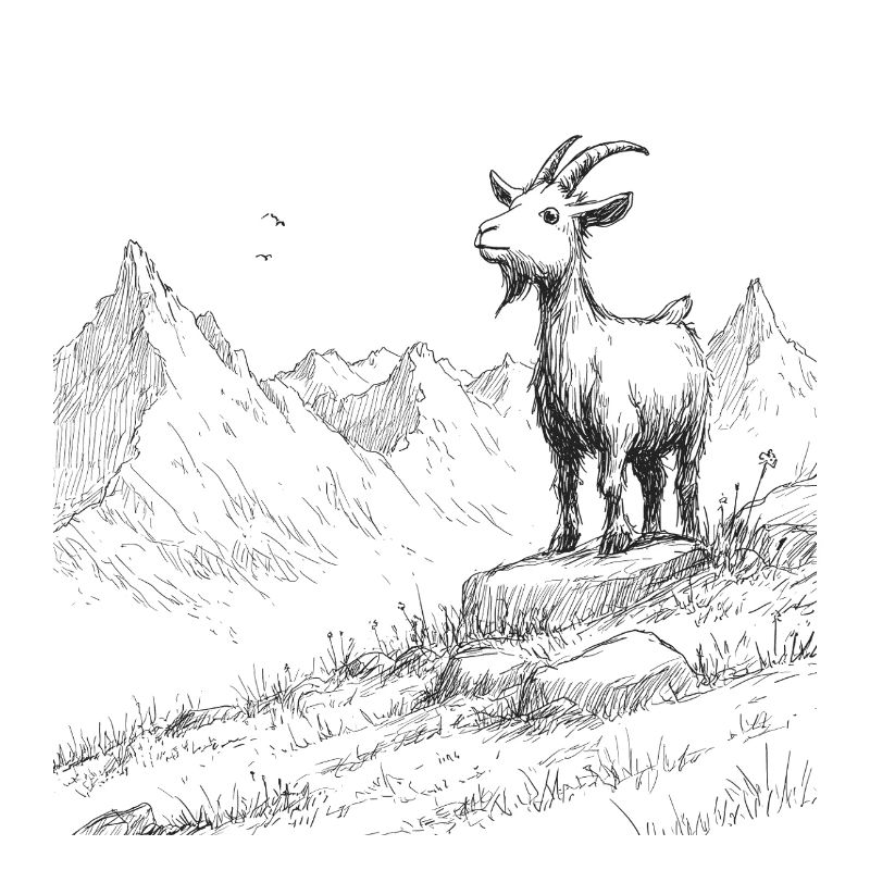 Sommets alpins avec chèvre
