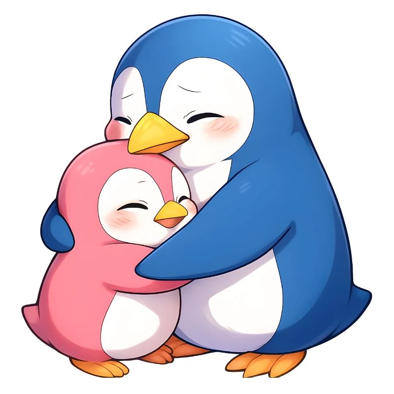 Cuddly penguins hug