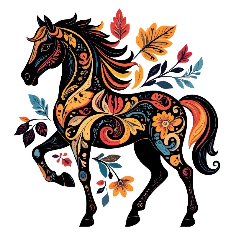 Ornamental horse with leaf patterns