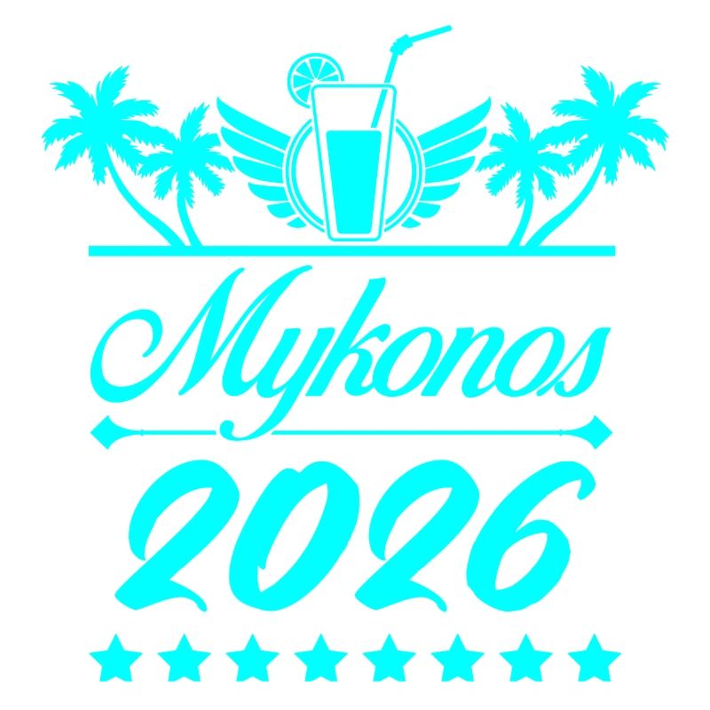 Mykonos 2026 Neon Palm Trees Design